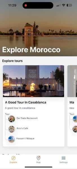 Application Tourispeak : les visites, sur le téléphone.