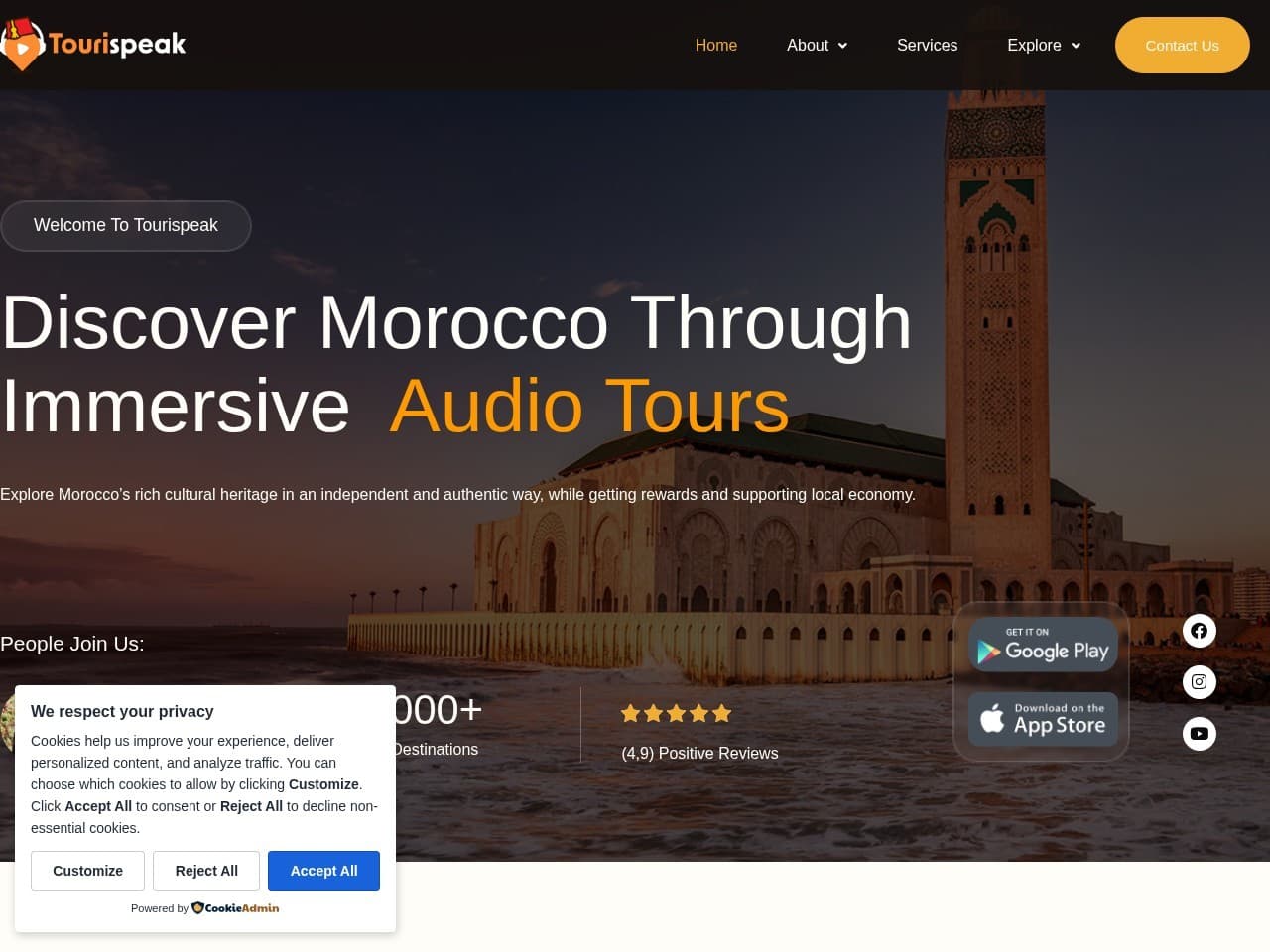 Tourispeak, capture du site en ligne