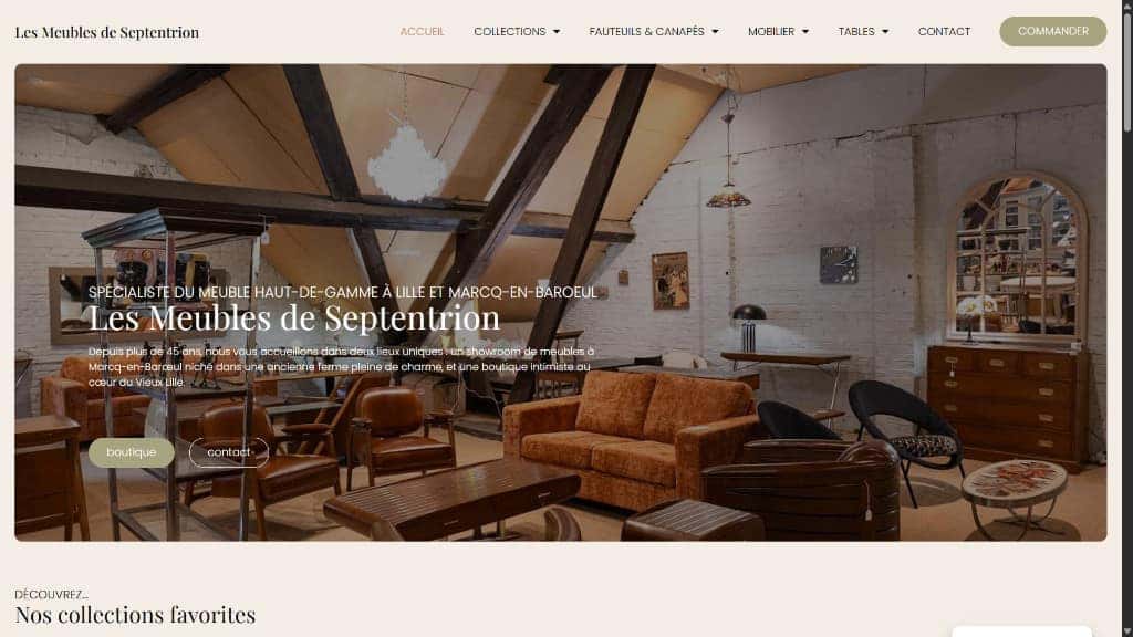 Meubles de Septentrion, capture du site en ligne