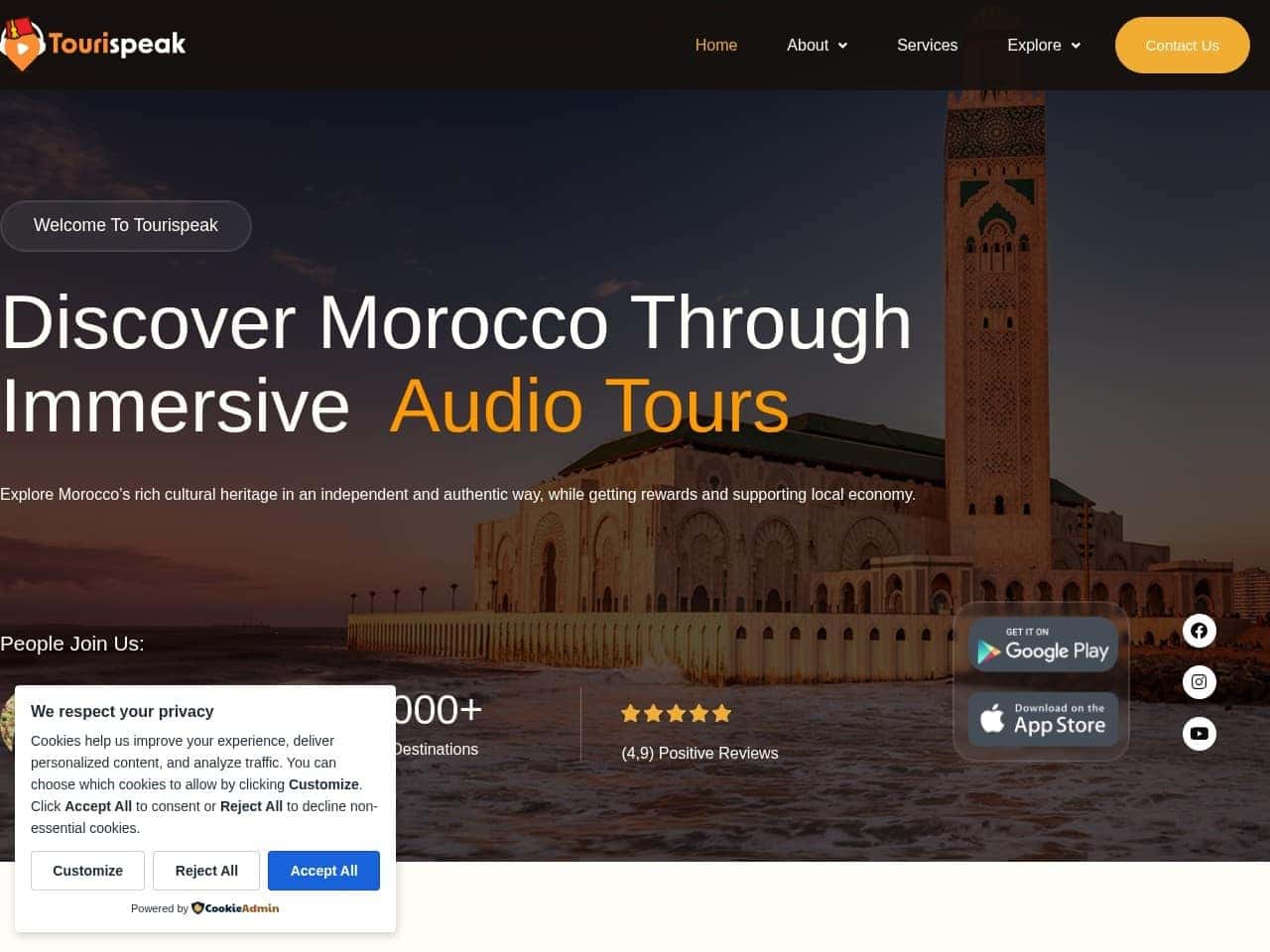 Tourispeak, capture du site en ligne