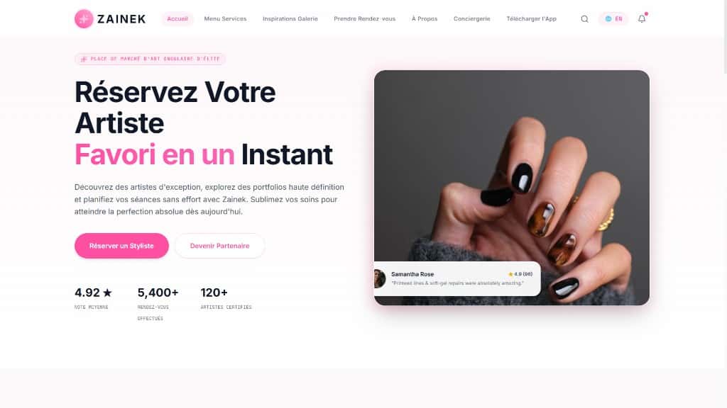 Zainek, capture du site en ligne